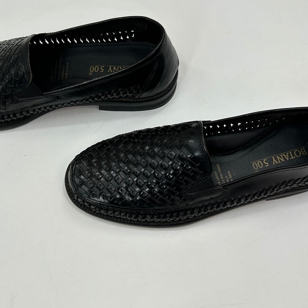 Botany 500 Woven Leather Loafers Mens 8.5W Black Basket Weave Slip On - Picture 10 of 12